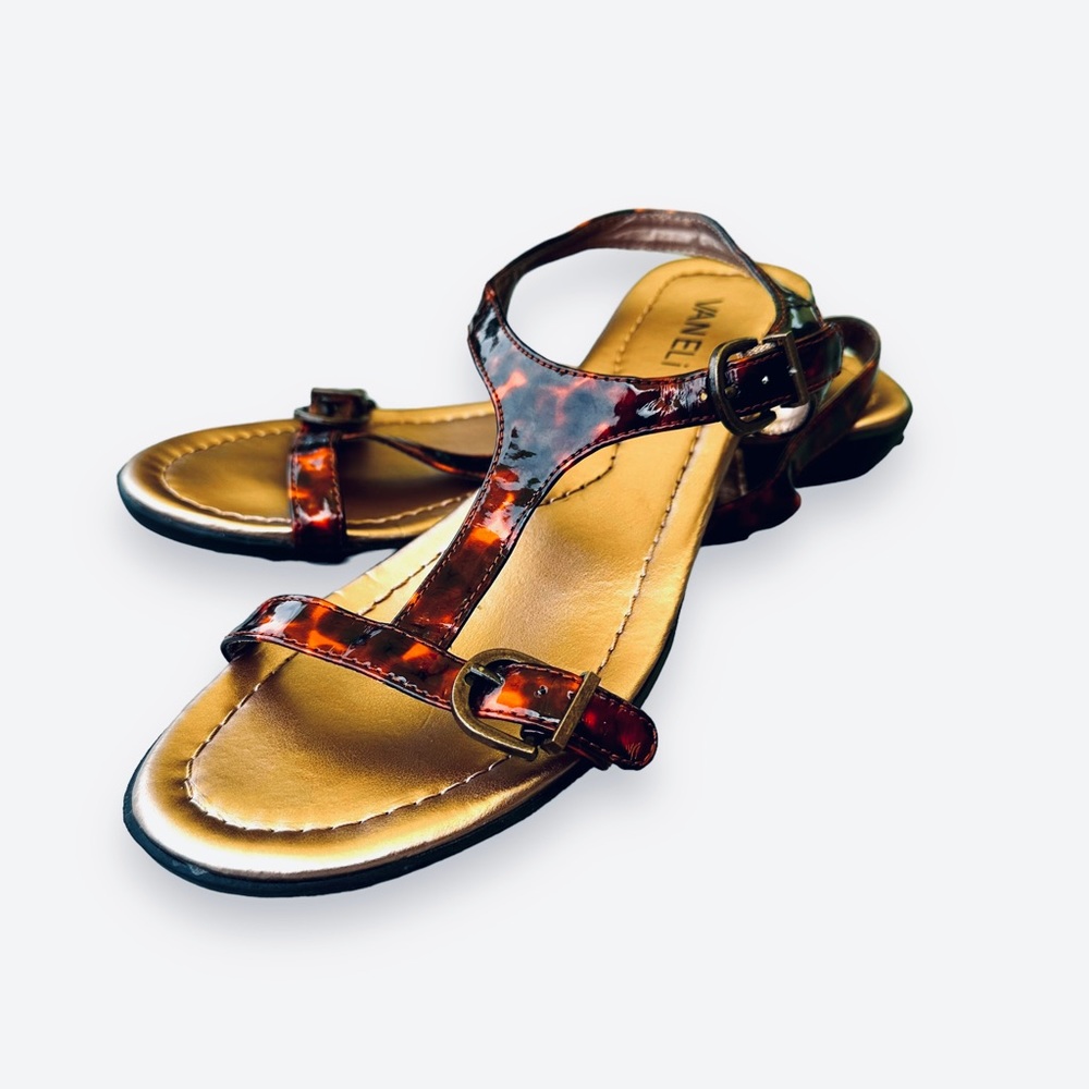 VANELI Brown Tortoiseshell Faux Patent Strappy Sandals Size 8